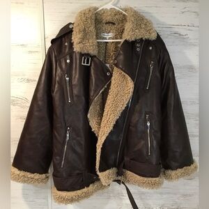WeWoreWhat Vegan Leather Unisex Bomber Jacket Sherpa Lined, Size Large, NWT